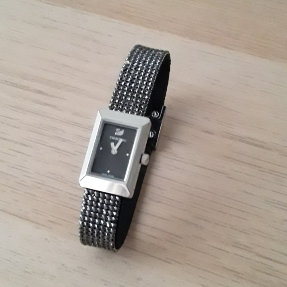 Swarovski watch, crystal mesh strap, black